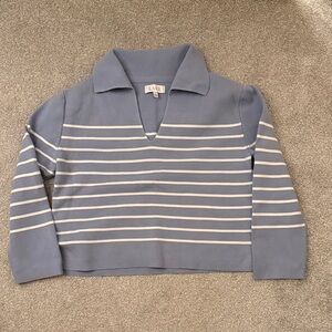 LAKE Blue and White Striped Collared Sweater